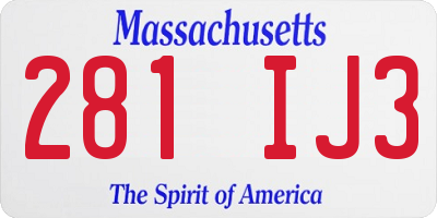 MA license plate 281IJ3