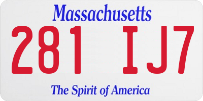 MA license plate 281IJ7