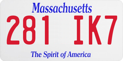 MA license plate 281IK7