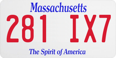 MA license plate 281IX7