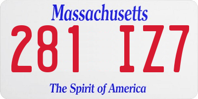 MA license plate 281IZ7