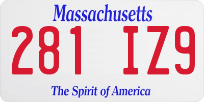 MA license plate 281IZ9