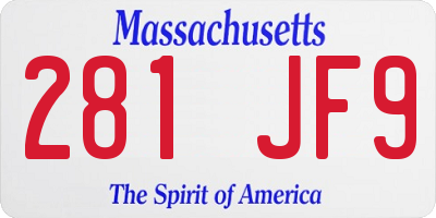 MA license plate 281JF9