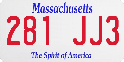 MA license plate 281JJ3