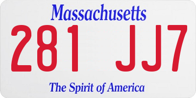 MA license plate 281JJ7