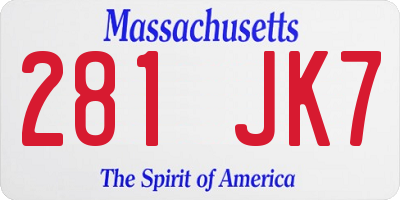 MA license plate 281JK7