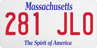 MA license plate 281JL0