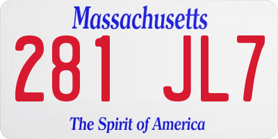 MA license plate 281JL7