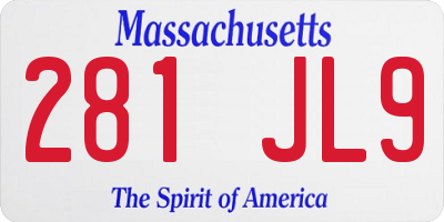 MA license plate 281JL9