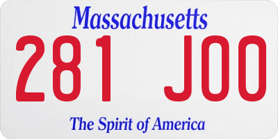 MA license plate 281JO0