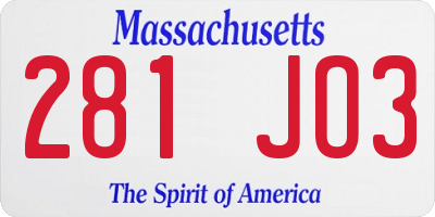 MA license plate 281JO3