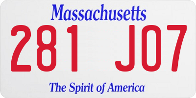 MA license plate 281JO7