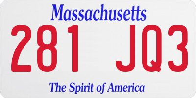 MA license plate 281JQ3
