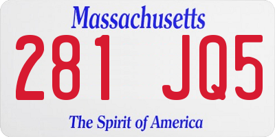 MA license plate 281JQ5