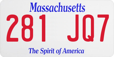 MA license plate 281JQ7