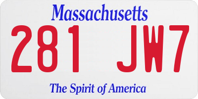 MA license plate 281JW7
