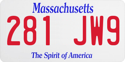 MA license plate 281JW9