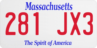 MA license plate 281JX3