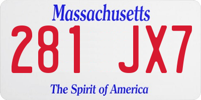 MA license plate 281JX7