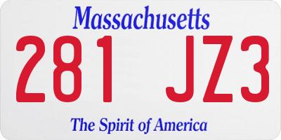 MA license plate 281JZ3
