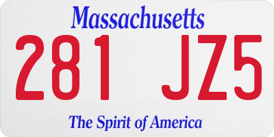 MA license plate 281JZ5