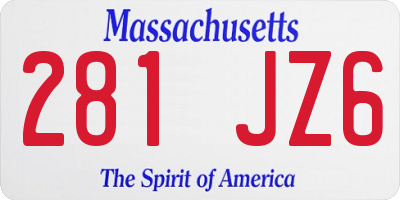 MA license plate 281JZ6