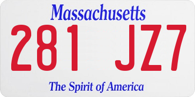 MA license plate 281JZ7