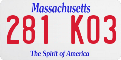 MA license plate 281KO3