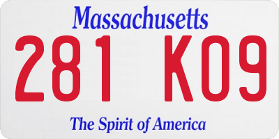 MA license plate 281KO9