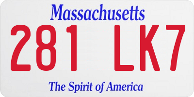 MA license plate 281LK7