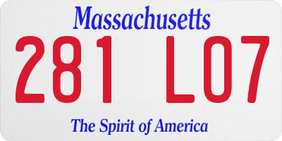 MA license plate 281LO7