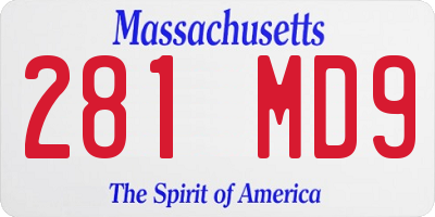 MA license plate 281MD9