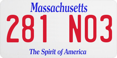 MA license plate 281NO3