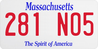 MA license plate 281NO5