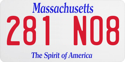 MA license plate 281NO8