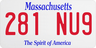 MA license plate 281NU9