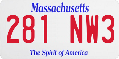 MA license plate 281NW3