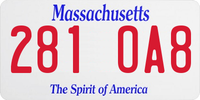 MA license plate 281OA8