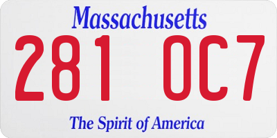 MA license plate 281OC7