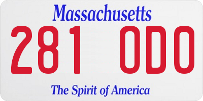 MA license plate 281OD0