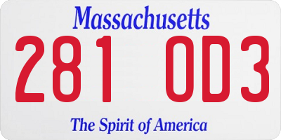 MA license plate 281OD3
