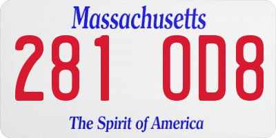 MA license plate 281OD8