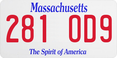 MA license plate 281OD9