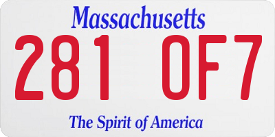 MA license plate 281OF7
