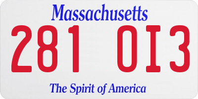 MA license plate 281OI3