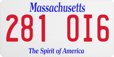 MA license plate 281OI6