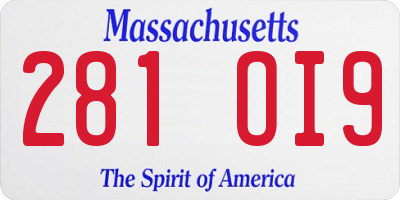 MA license plate 281OI9