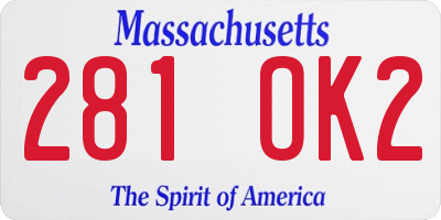 MA license plate 281OK2
