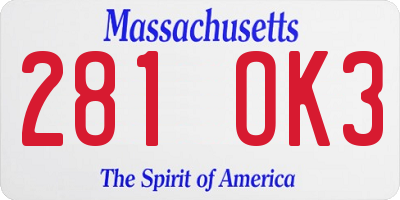MA license plate 281OK3