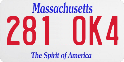 MA license plate 281OK4